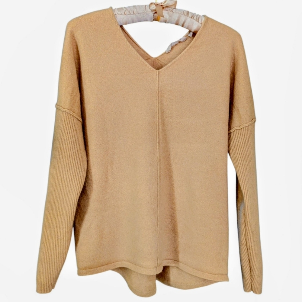 100% Cashmere Soft Surroundings V-Neck Sweater Top Pullover Camel  Etta/Tan Sz S